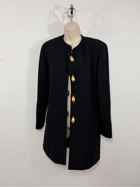 Vintage Anne Klein Black Long Blazer dress Gold Teardrop Buttons size 6 wool